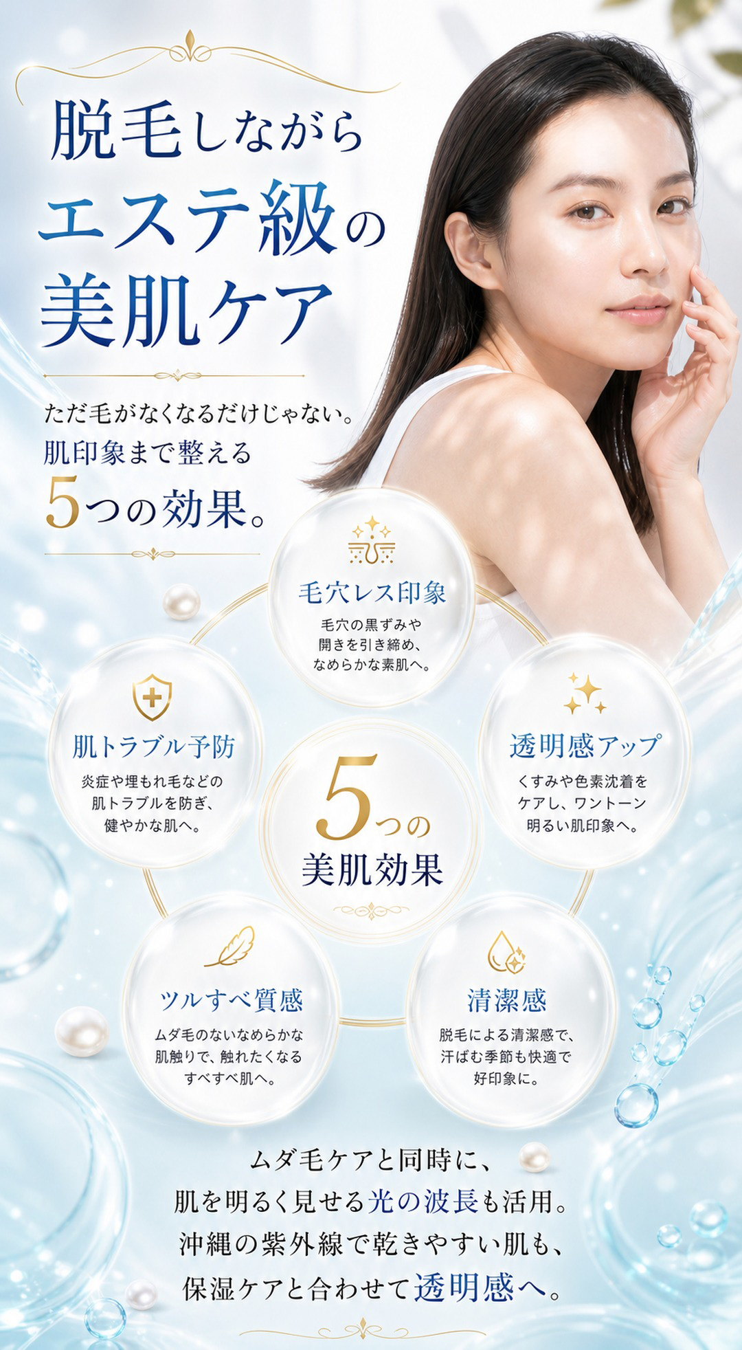 脱毛しながらエステ級の美肌ケア 毛穴レス印象 透明感アップ 肌トラブル予防 ツルすべ質感 清潔感